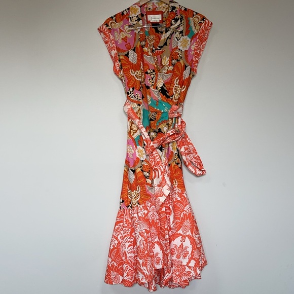 Anthropologie Orange Midi Sundress with Flutter Sleeves - Picture 4 of 8